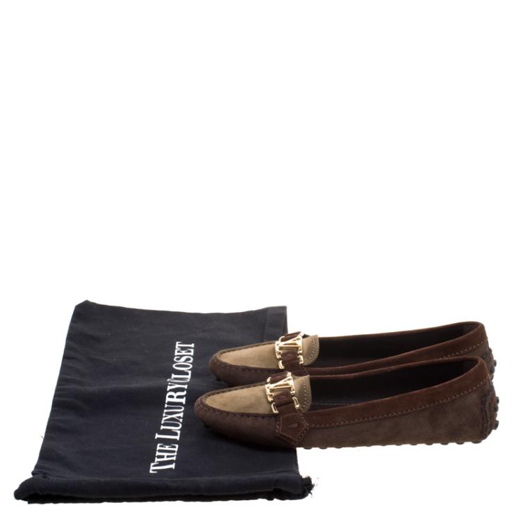 Pre Owned Louis Vuitton Tri Color Suede Oxford Loafers Size 37
