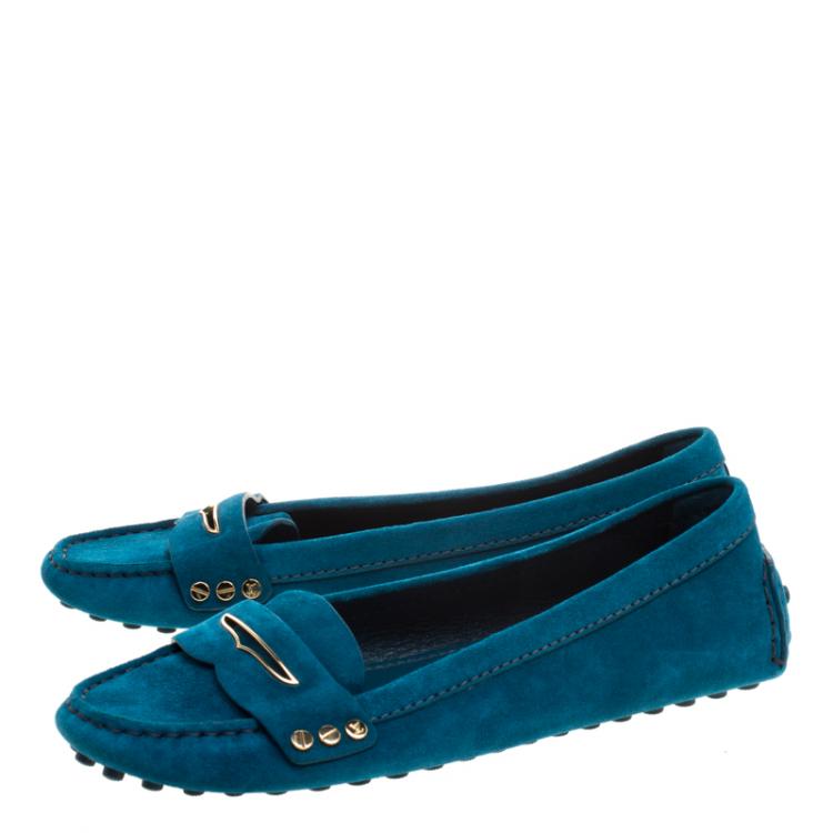 Pre Owned Louis Vuitton Blue Suede Loafers 