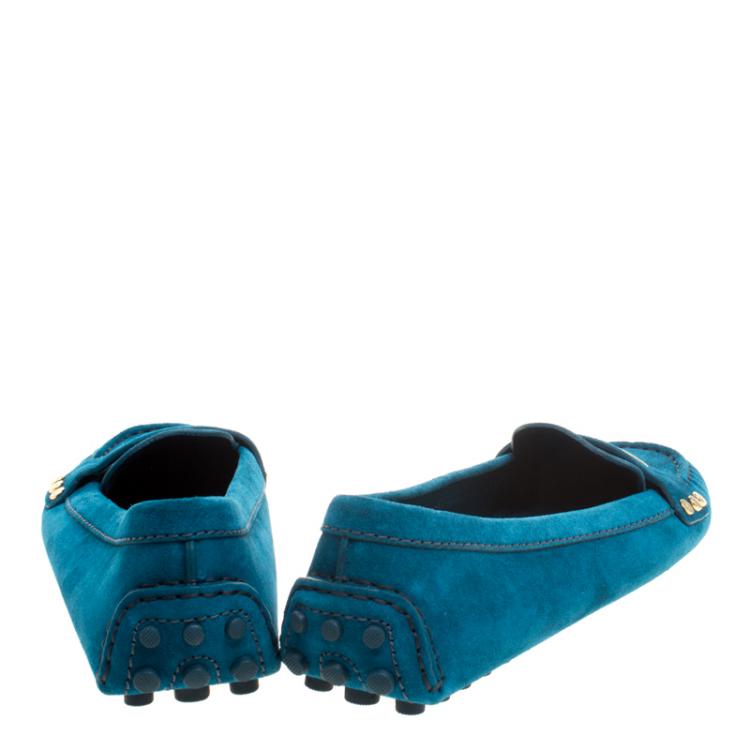 Pre Owned Louis Vuitton Blue Suede Loafers 