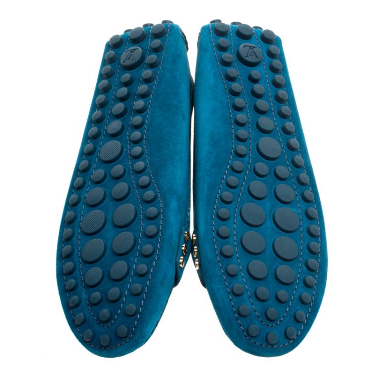 Pre Owned Louis Vuitton Blue Suede Loafers 