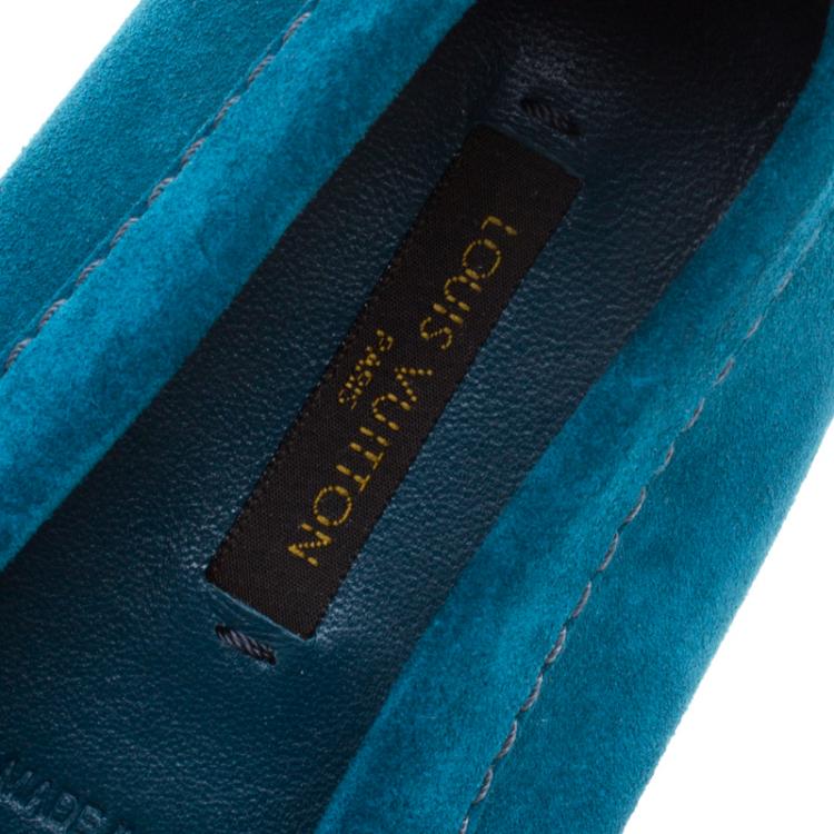 Pre Owned Louis Vuitton Blue Suede Loafers 