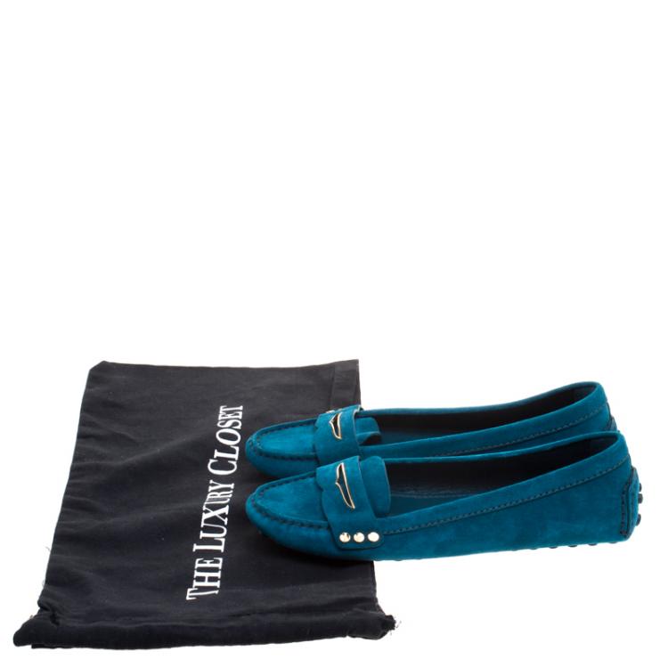 Pre Owned Louis Vuitton Blue Suede Loafers 