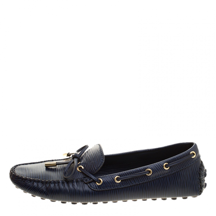 Pre Owned Louis Vuitton Blue Epi Leather Gloria Loafers Size 38