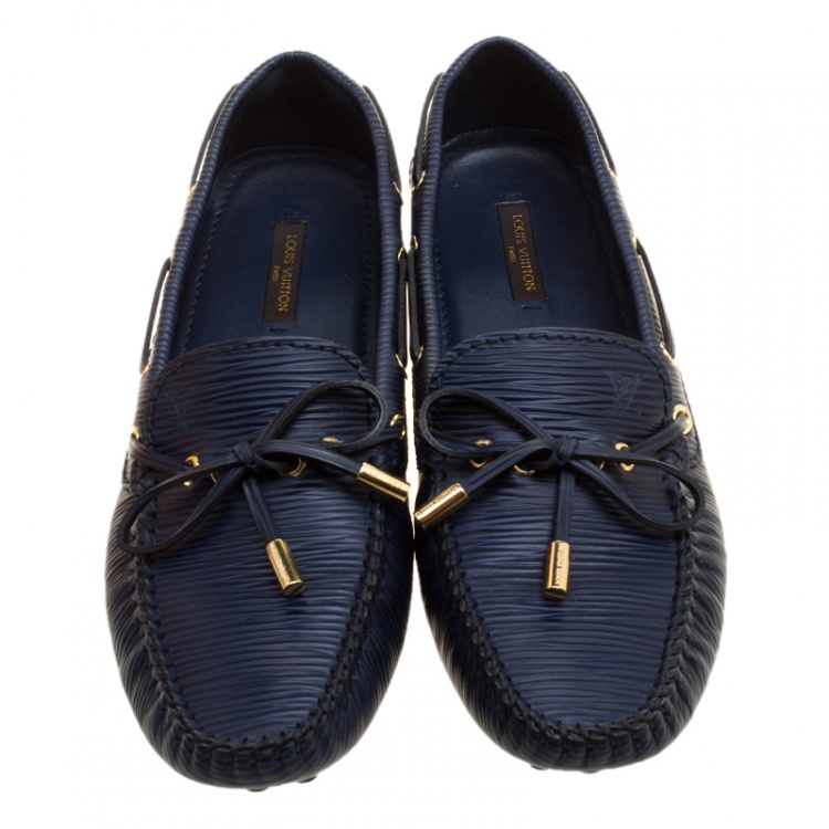 Pre Owned Louis Vuitton Blue Epi Leather Gloria Loafers Size 38
