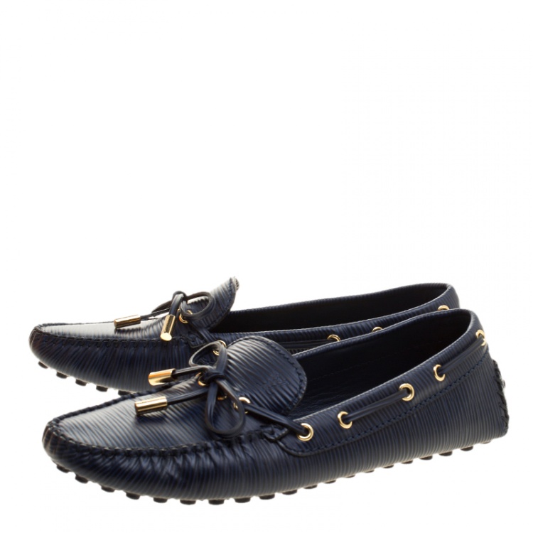 Pre Owned Louis Vuitton Blue Epi Leather Gloria Loafers Size 38