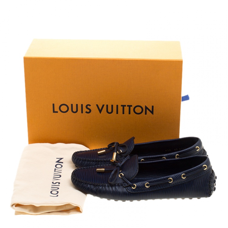 Pre Owned Louis Vuitton Blue Epi Leather Gloria Loafers Size 38
