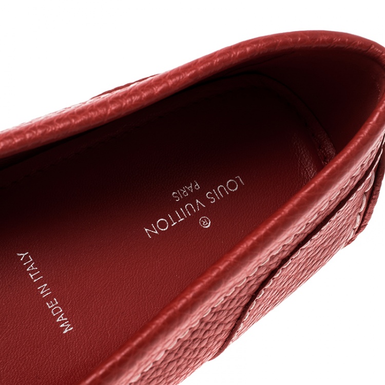 Pre Owned Louis Vuitton Red Leather Close Up Loafers Size 39.5