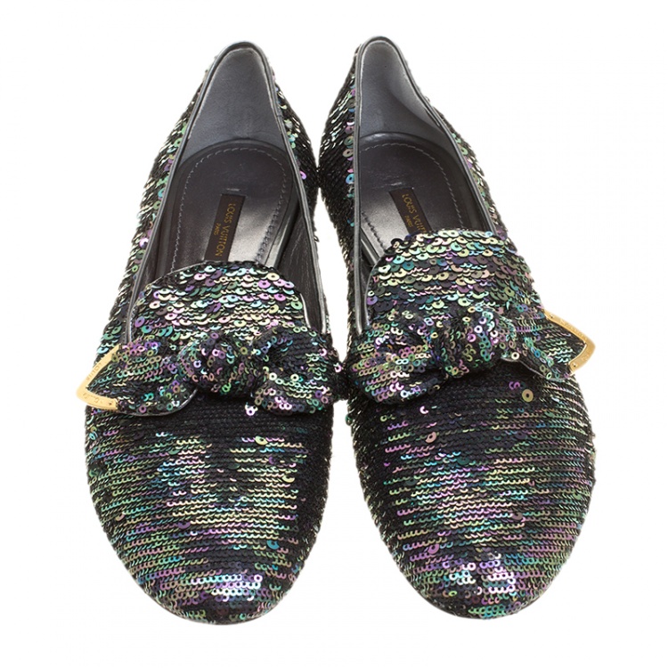 Pre Owned Louis Vuitton Two Tone Sequins Amulet Loafers Size 40