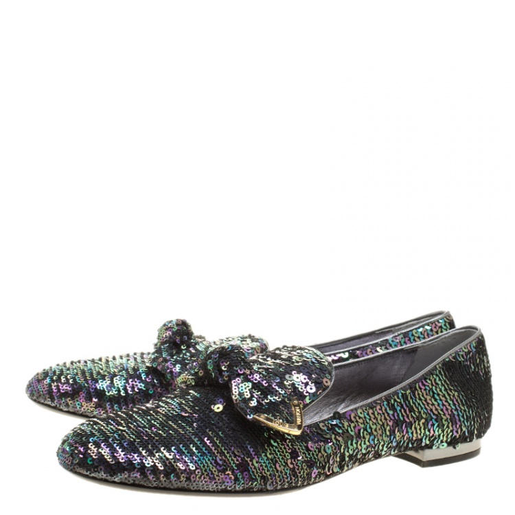 Pre Owned Louis Vuitton Two Tone Sequins Amulet Loafers Size 40