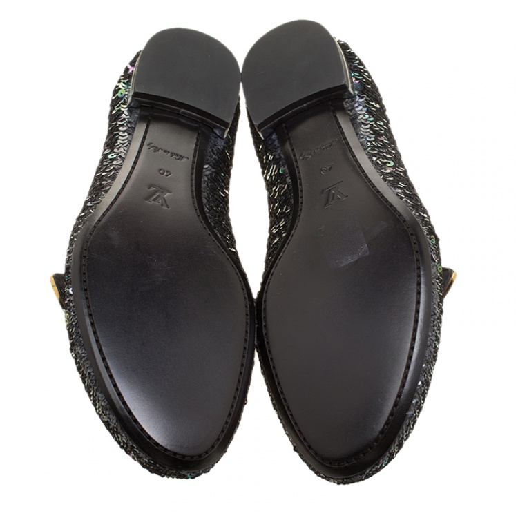 Pre Owned Louis Vuitton Two Tone Sequins Amulet Loafers Size 40