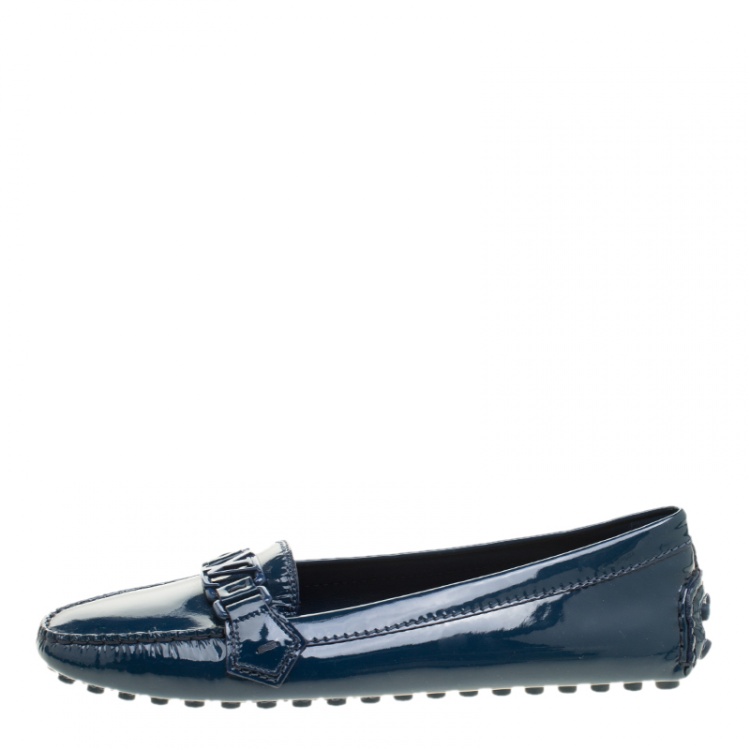 Pre Owned Louis Vuitton Blue Patent Leather Oxford Loafers Size 39.5