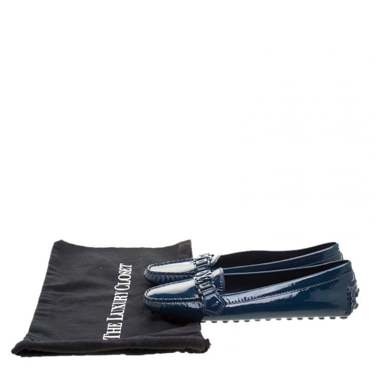 Pre Owned Louis Vuitton Blue Patent Leather Oxford Loafers Size 39.5