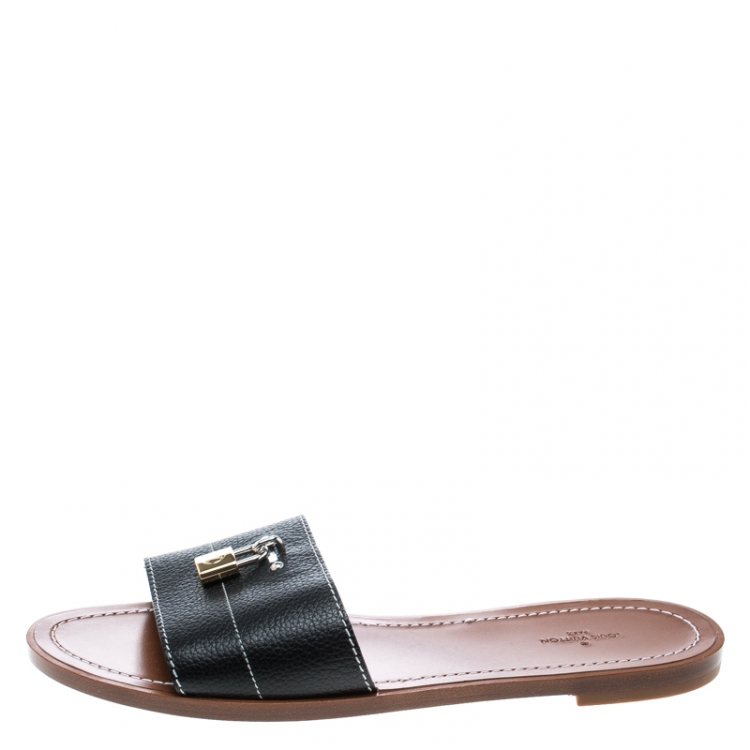 Louis Vuitton Black Leather Lock It Slide Sandals Size 40 Louis Vuitton