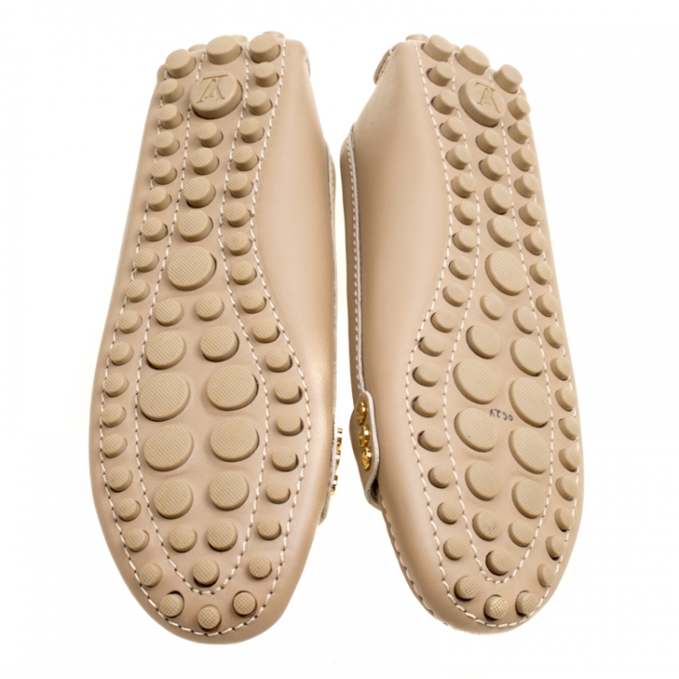 Pre Owned Louis Vuitton Beige Leather Penny Loafers Size 34