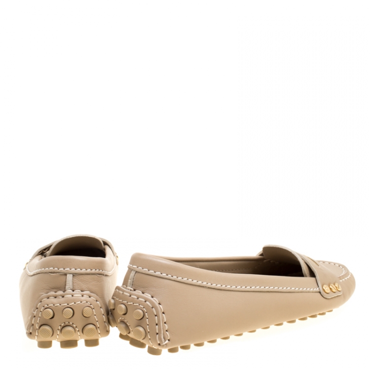 Pre Owned Louis Vuitton Beige Leather Penny Loafers Size 34