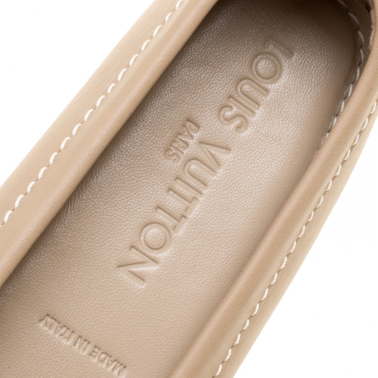 Pre Owned Louis Vuitton Beige Leather Penny Loafers Size 34