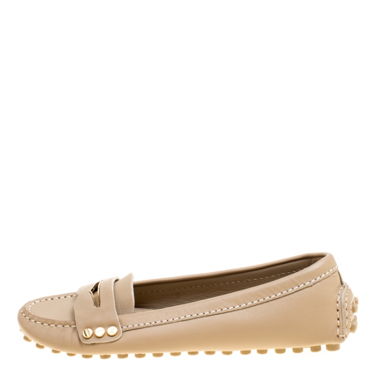 Pre Owned Louis Vuitton Beige Leather Penny Loafers Size 34