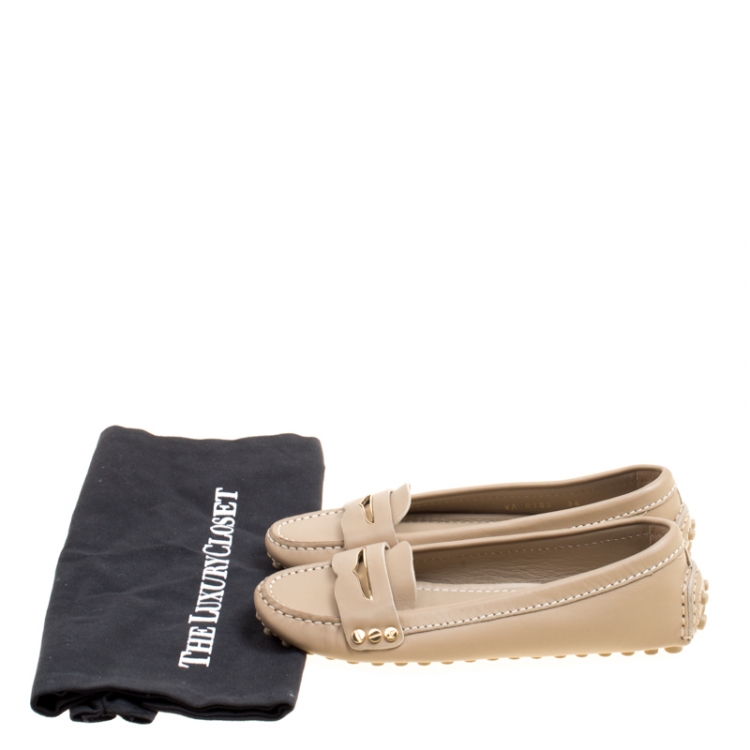 Pre Owned Louis Vuitton Beige Leather Penny Loafers Size 34
