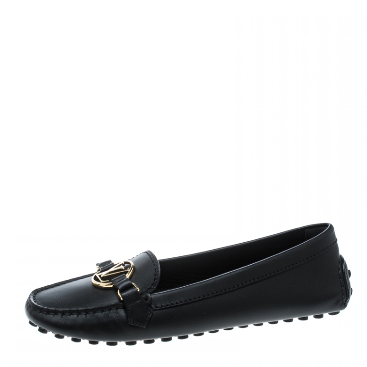 Pre Owned Louis Vuitton Black Leather Oxford Loafers Size 39