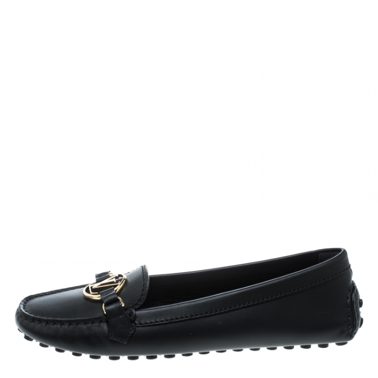 Pre Owned Louis Vuitton Black Leather Oxford Loafers Size 39