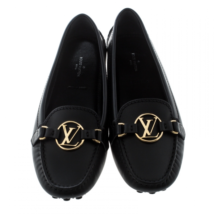 Pre Owned Louis Vuitton Black Leather Oxford Loafers Size 39