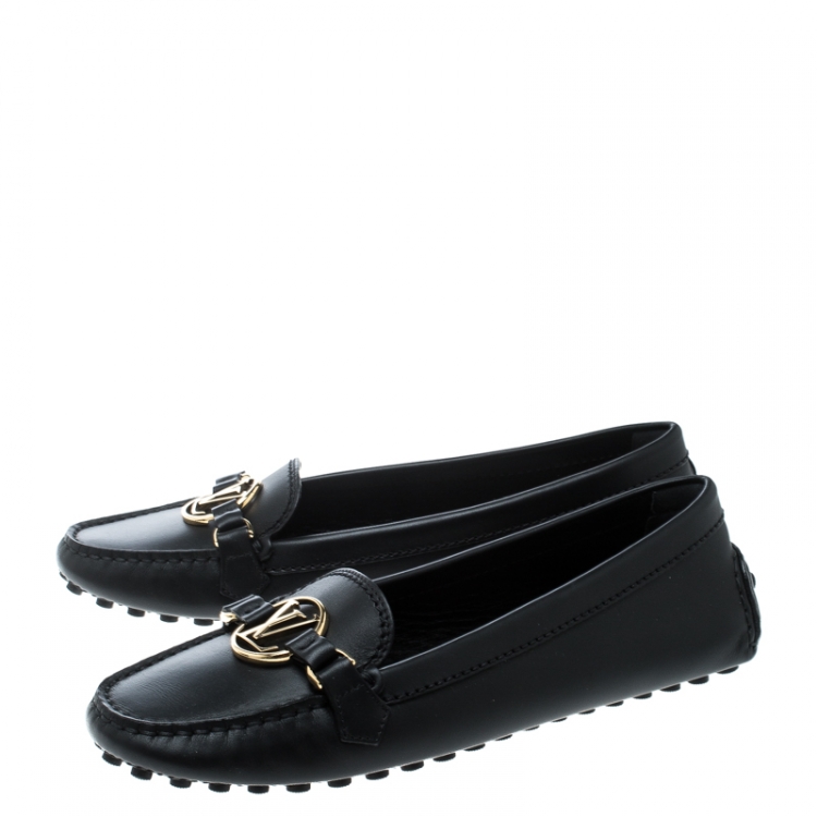 Pre Owned Louis Vuitton Black Leather Oxford Loafers Size 39