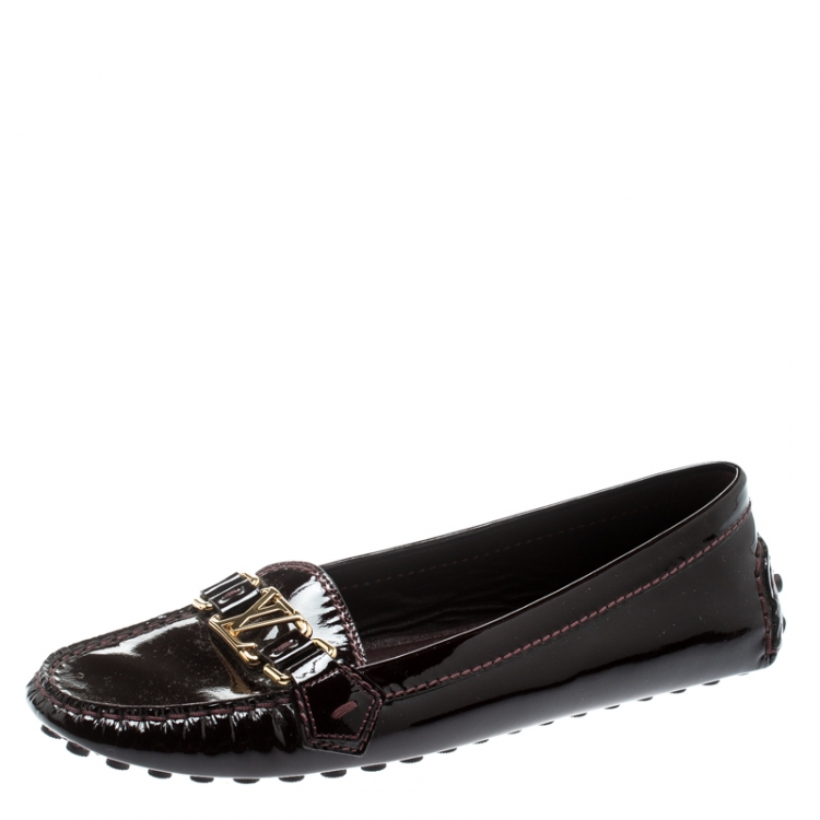 Pre Owned Louis Vuitton Bordeaux Patent Leather Oxford Loafers Size 38.5