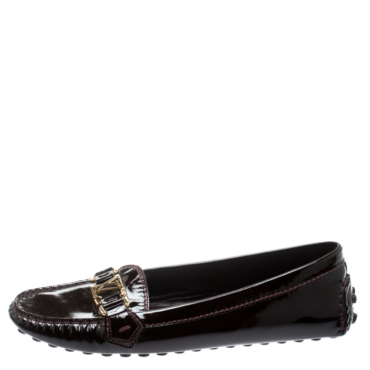 Pre Owned Louis Vuitton Bordeaux Patent Leather Oxford Loafers Size 38.5
