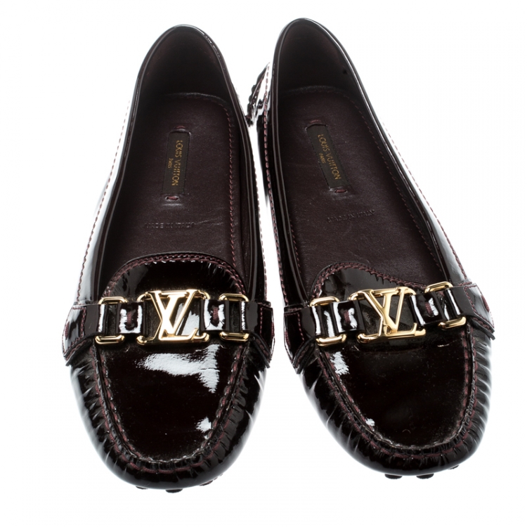 Pre Owned Louis Vuitton Bordeaux Patent Leather Oxford Loafers Size 38.5