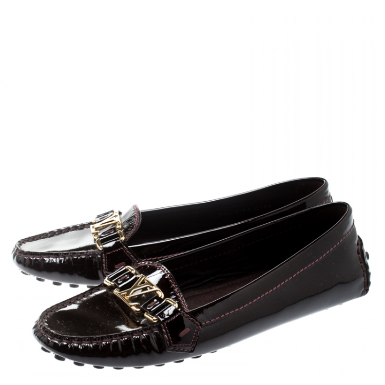 Pre Owned Louis Vuitton Bordeaux Patent Leather Oxford Loafers Size 38.5