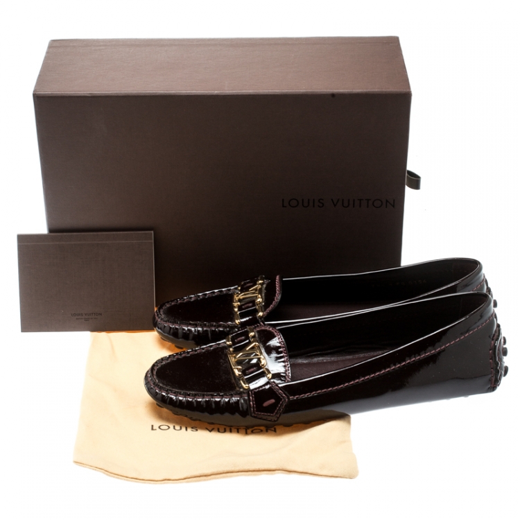 Pre Owned Louis Vuitton Bordeaux Patent Leather Oxford Loafers Size 38.5