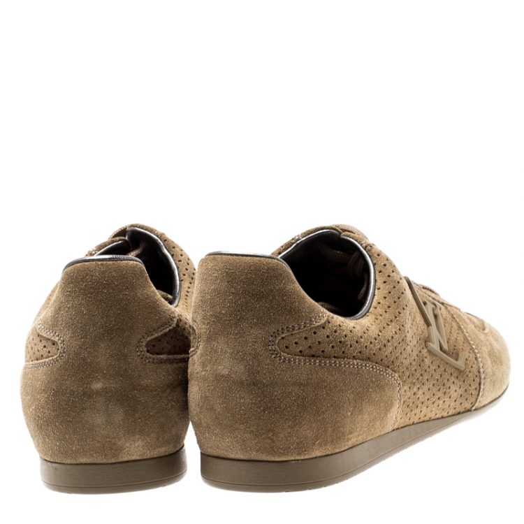 مملوكة مسبقًا Louis Vuitton Beige Perforated Suede Low Top Sneakers Size 36