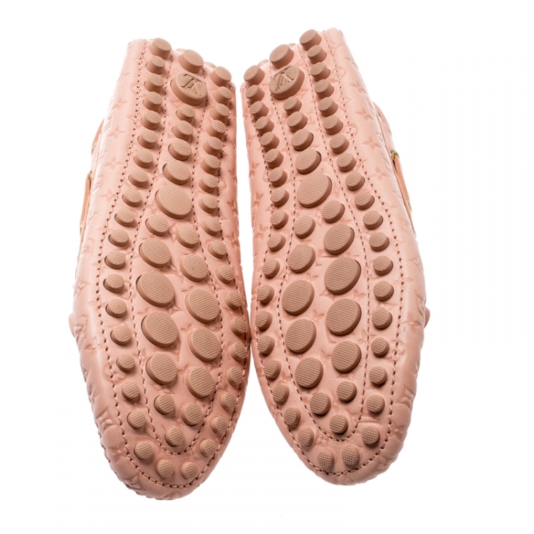Pre Owned Louis Vuitton Rose Pink Monogram Embossed Leather Gloria Loafers Size 36