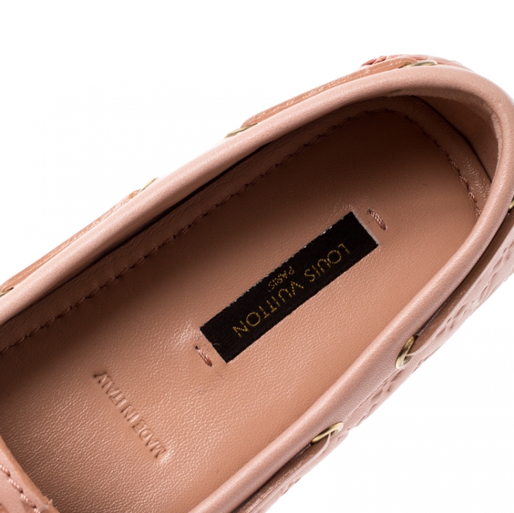 Pre Owned Louis Vuitton Rose Pink Monogram Embossed Leather Gloria Loafers Size 36