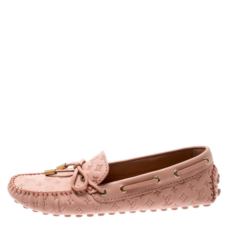 Louis Vuitton Rose Pink Monogram Embossed Leather Gloria Loafers