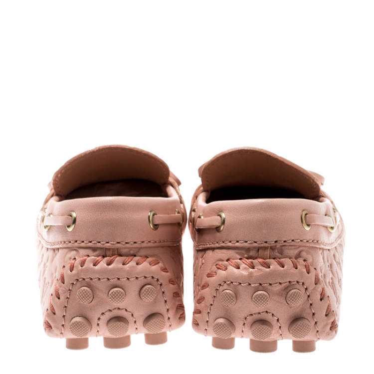 Pre Owned Louis Vuitton Rose Pink Monogram Embossed Leather Gloria Loafers Size 36