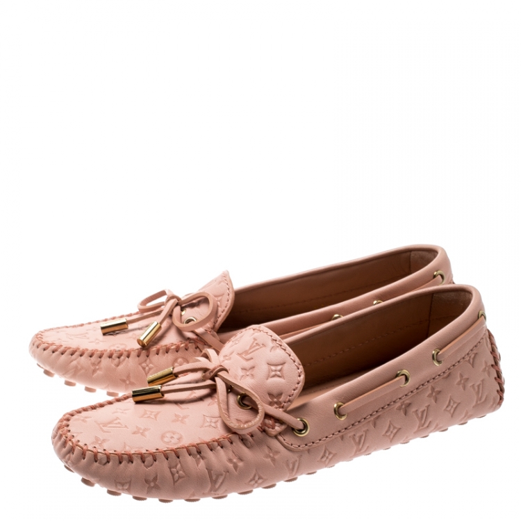 Pre Owned Louis Vuitton Rose Pink Monogram Embossed Leather Gloria Loafers Size 36