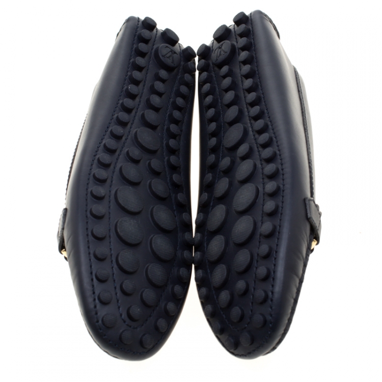 Pre Owned Louis Vuitton Dark Blue Leather Dauphine Loafers Size 38.5