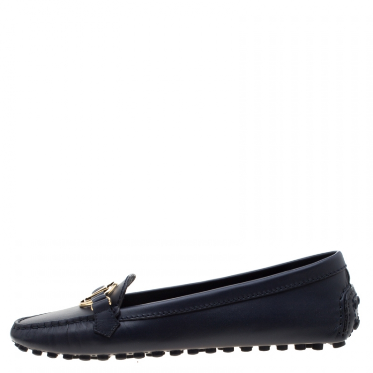 Louis Vuitton Dark Blue Leather Dauphine Loafers Size 38.5 Louis