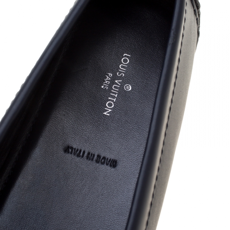 Pre Owned Louis Vuitton Dark Blue Leather Dauphine Loafers Size 38.5