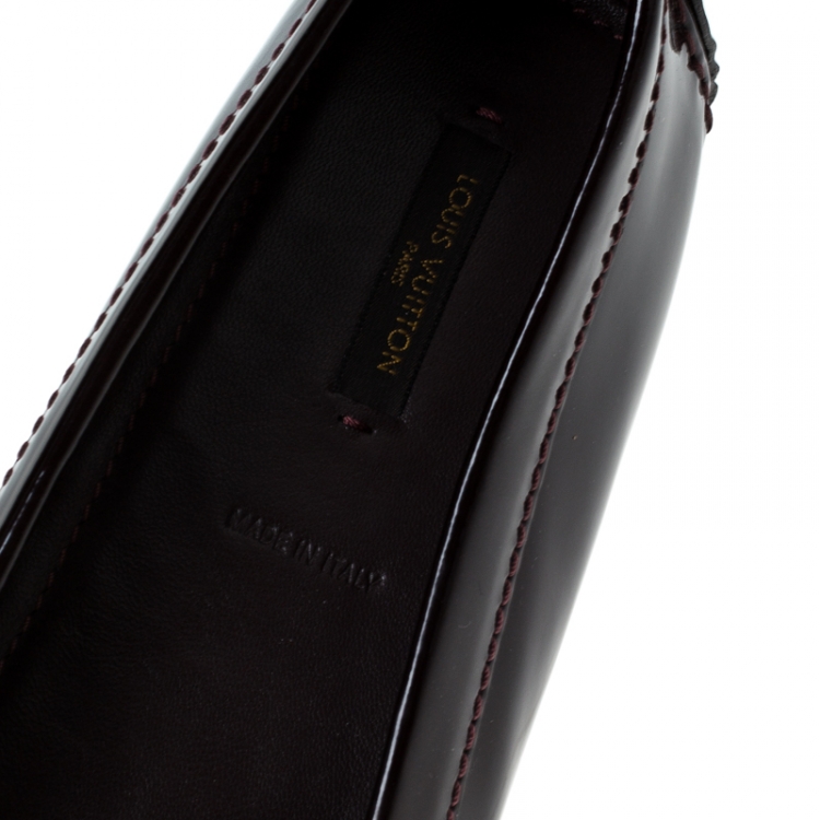 Pre Owned Louis Vuitton Burgundy Patent Leather Oxford Logo Slip On Loafers Size 41