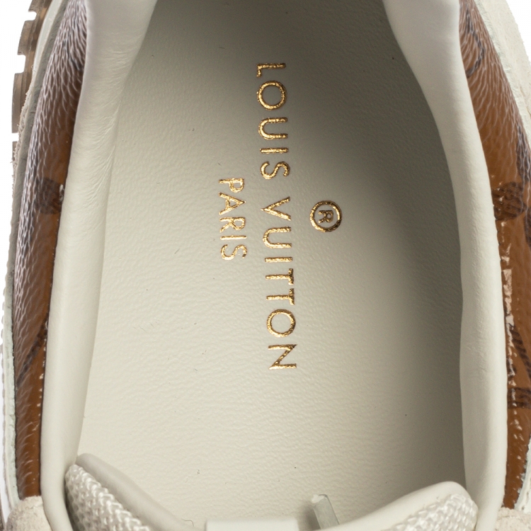 Pre Owned Louis Vuitton White Leather And Mesh Monogram Reverse Run Away Sneakers Size 37
