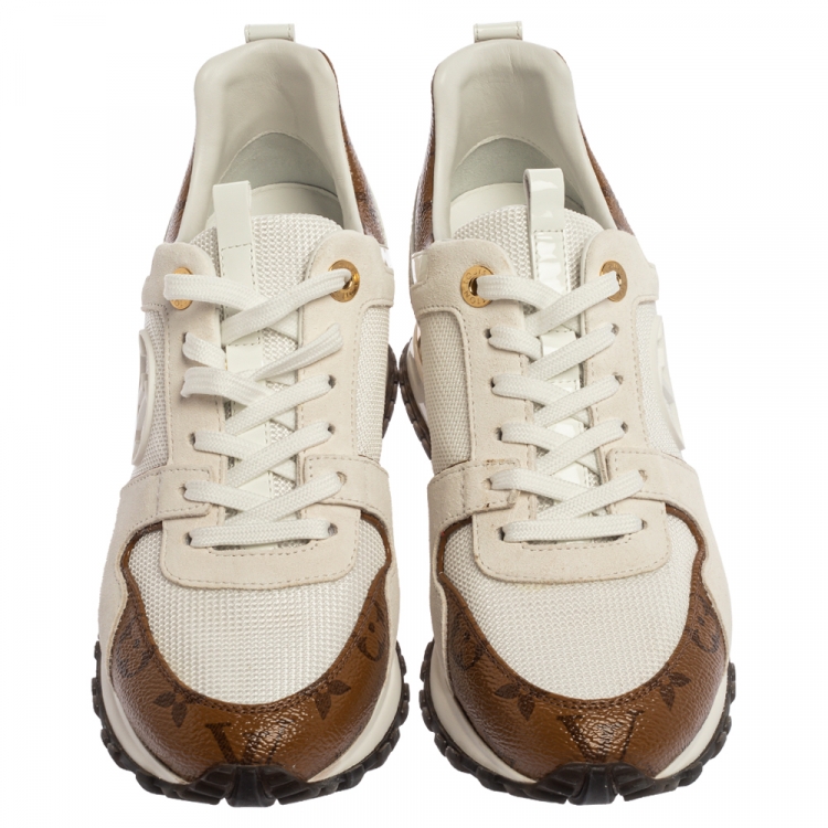 Pre Owned Louis Vuitton White Leather And Mesh Monogram Reverse Run Away Sneakers Size 37