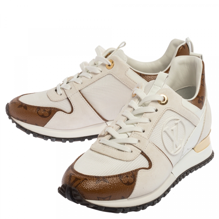 Pre Owned Louis Vuitton White Leather And Mesh Monogram Reverse Run Away Sneakers Size 37