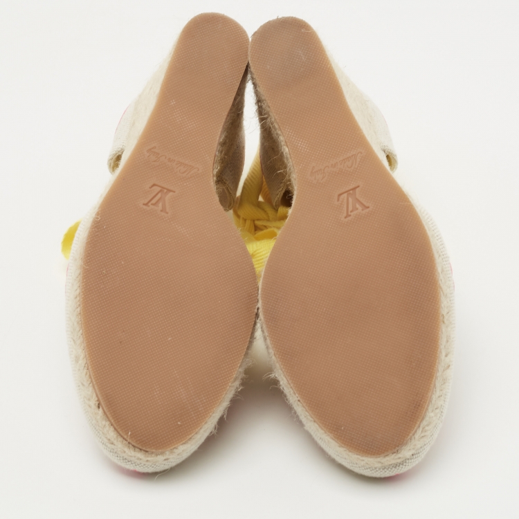 Pre Owned Louis Vuitton Beige Monogram Canvas Wedge Espadrille Pumps Size 37.5