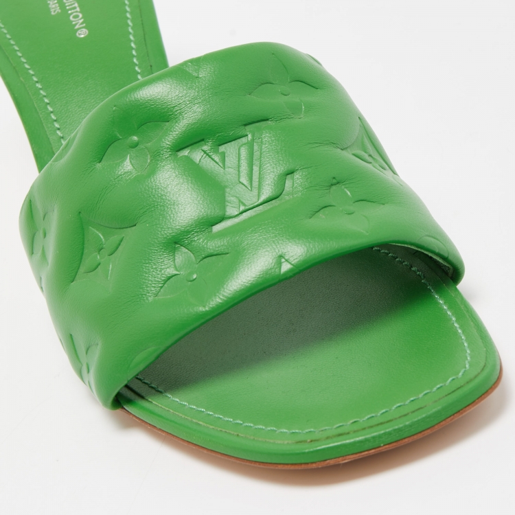 Pre Owned Louis Vuitton Green Leather Revival Slides Size 40 
