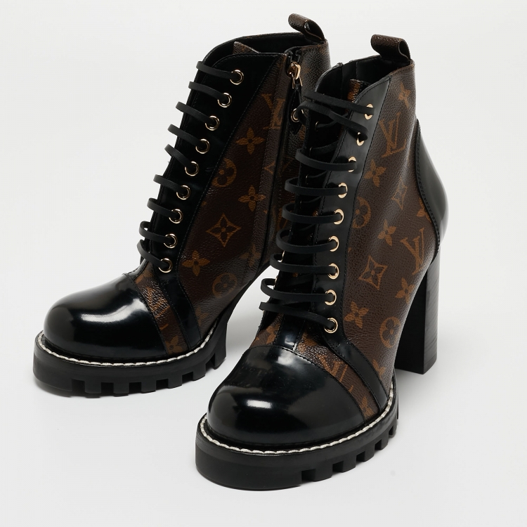 Louis Vuitton Brown/Black Monogram Canvas and Leather Wonderland Flat Ranger Boots Size 40
