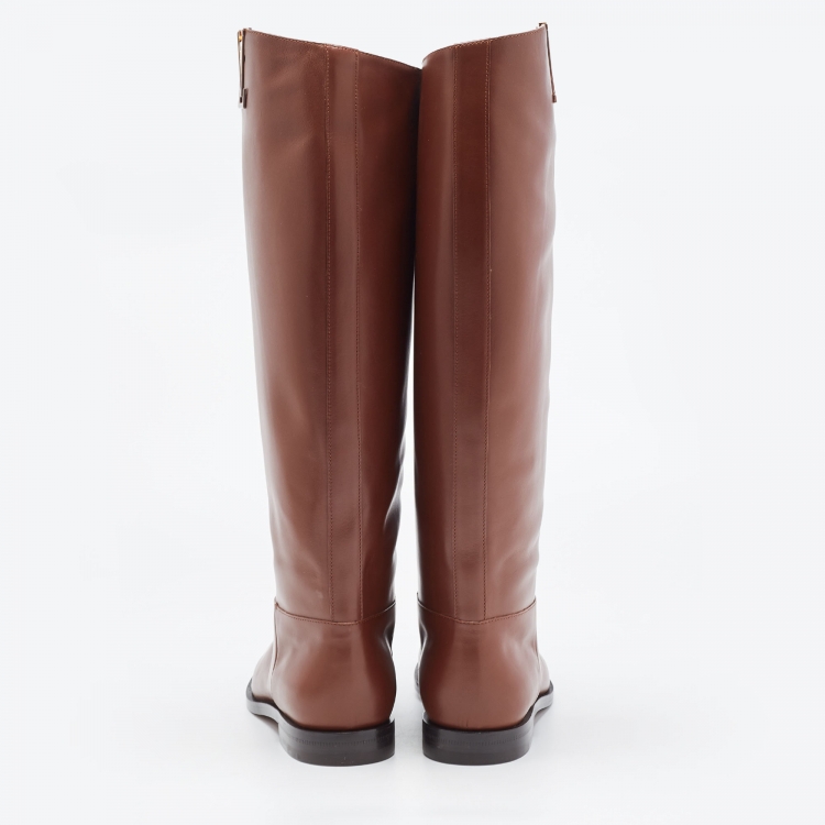 Pre Owned Louis Vuitton Brown Leather Heritage Knee Length Boots Size 38