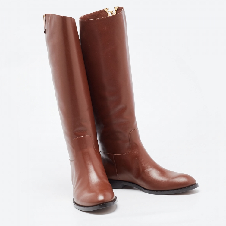 Pre Owned Louis Vuitton Brown Leather Heritage Knee Length Boots Size 38