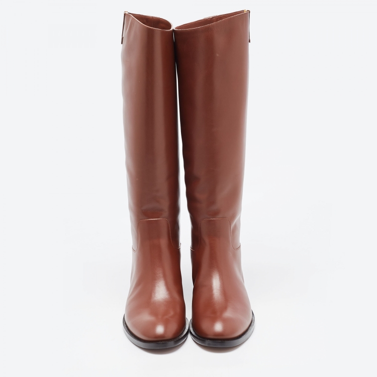 Pre Owned Louis Vuitton Brown Leather Heritage Knee Length Boots Size 38